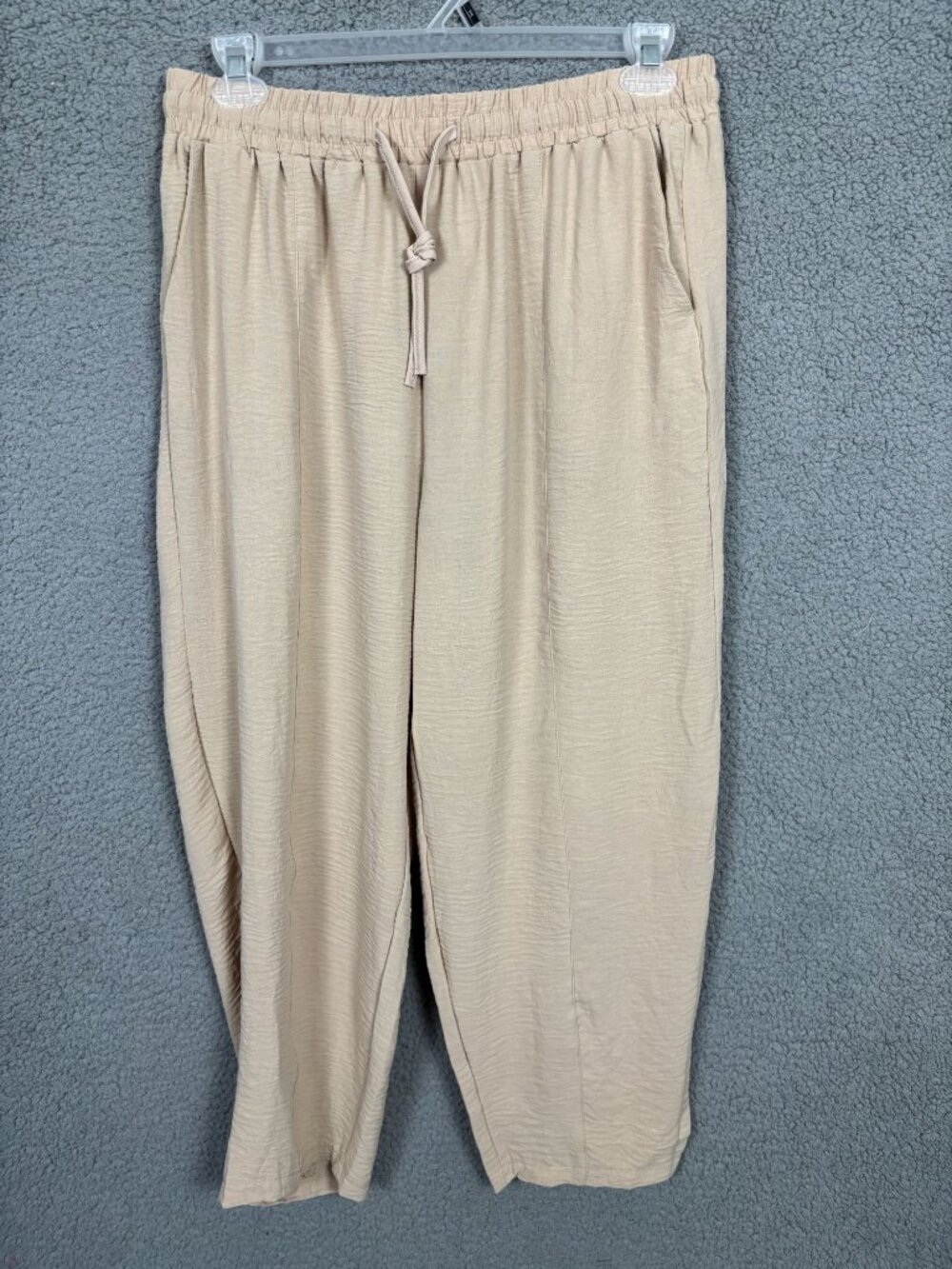 ALSOGO Women's Barrel Pants Drawstring Elastic Waist Beige Size XXL NWOT's